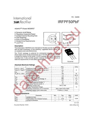 IRFPF50PBF datasheet  